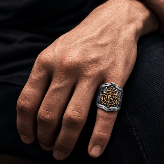 THE MEN THING Rings 18 MAJESTIC ANCHOR - Pure Stainless Steel Men’s Steel-Plated Ring – Statement Luxury Jewelry (Size : 18-23-27)