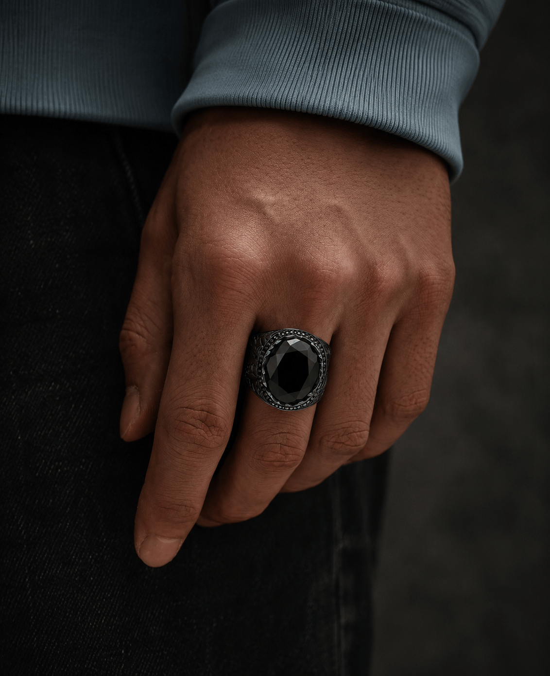 THE MEN THING Rings 18 Royal Series - BLACKFIRE SIGNET RING - Pure Stainless Steel Men’s Black-Plated Ring – Statement Luxury Jewelry (Size : 18-21-23)