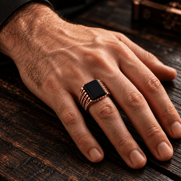 Royal Series - BLACKSTONE SOVEREIGN RING - Pure Stainless Steel Men’s Rose Gold-Plated Ring – Statement Luxury Jewelry (Size : 16-19-21-24)