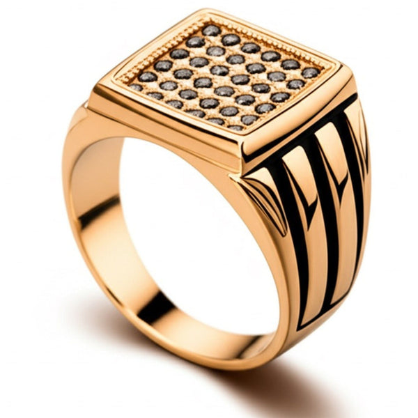 Royal Series - REGAL GRID RING - Pure Stainless Steel Men’s Gold-Plated Ring – Statement Luxury Jewelry (Size : 16-26)