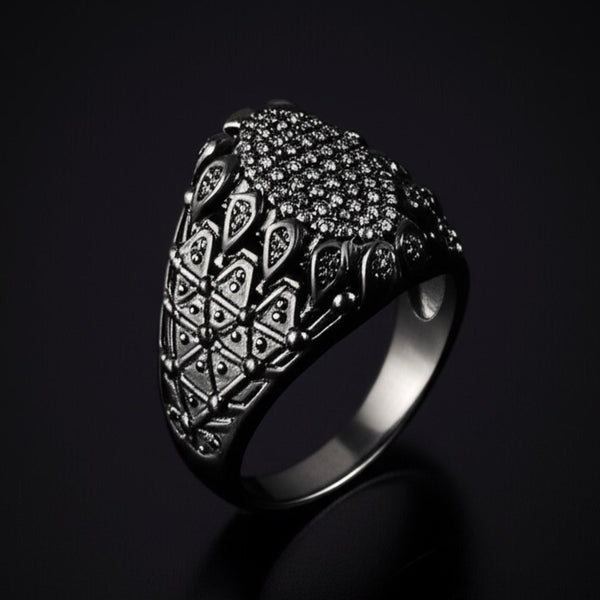 Royal Series - BLACK DOMINION RING - Pure Stainless Steel Men’s Black-Plated Ring – Statement Luxury Jewelry (Size : 19-21-23)