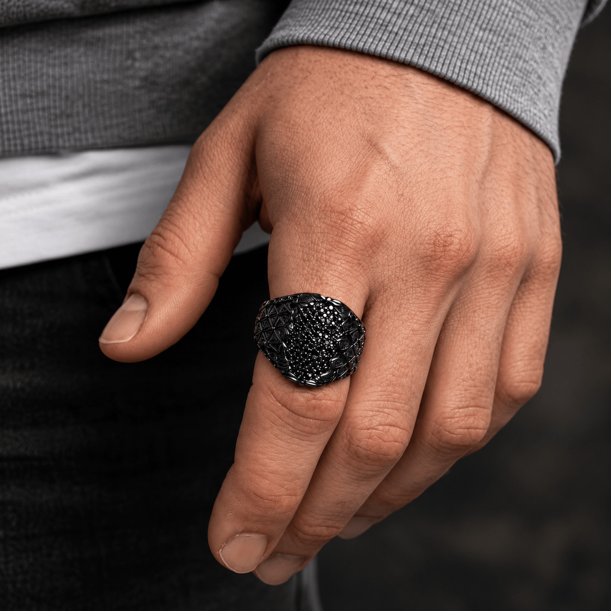 THE MEN THING Rings 19 Royal Series - BLACK DOMINION RING - Pure Stainless Steel Men’s Black-Plated Ring – Statement Luxury Jewelry (Size : 19-21-23)