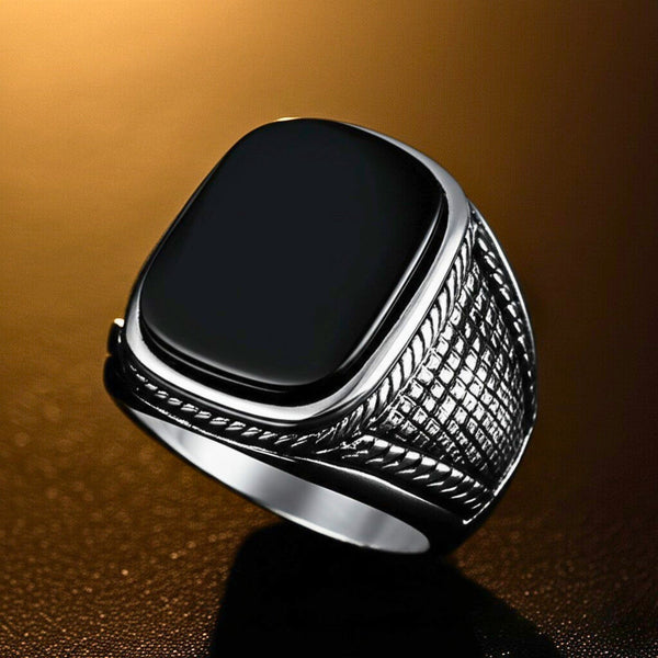 Royal Series - BLACK VALOR RING - Pure Stainless Steel Men’s Steel-Plated Ring – Statement Luxury Jewelry (Size : 19-22-24-27)