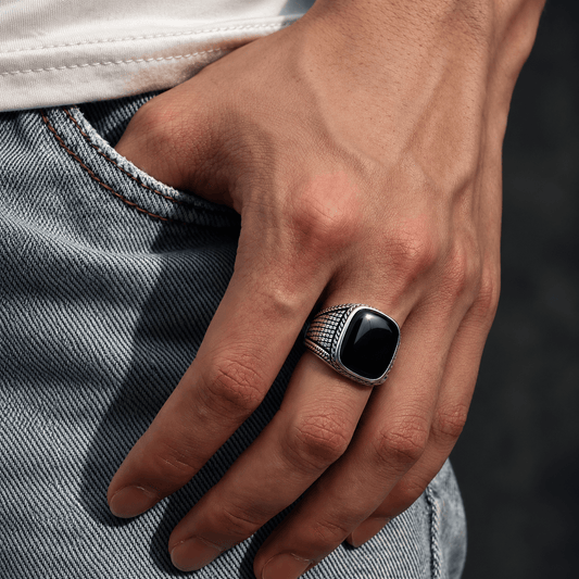 THE MEN THING Rings 19 Royal Series - BLACK VALOR RING - Pure Stainless Steel Men’s Steel-Plated Ring – Statement Luxury Jewelry (Size : 19-22-24-27)