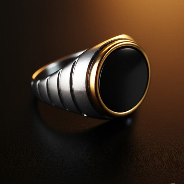 Royal Series - BLACKSTAR HALO RING - Pure Stainless Steel Men’s Steel-Gold-Plated Ring – Statement Luxury Jewelry (Size : 19-22-24-27)