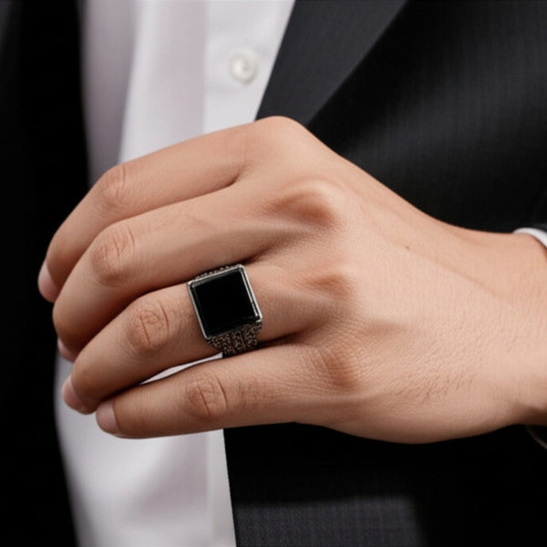 Royal Series - BRAVIK RING - Pure Stainless Steel Men’s Black-Plated Ring – Statement Luxury Jewelry (Size : 19)