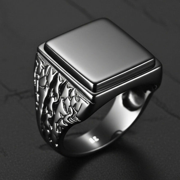 Royal Series - BRAVIK RING - Pure Stainless Steel Men’s Black-Plated Ring – Statement Luxury Jewelry (Size : 19)