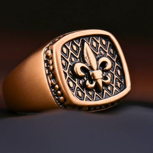 Royal Series - BRONZE HERALD RING - Pure Stainless Steel Men’s Rose Gold-Plated Ring – Statement Luxury Jewelry (Size : 19-21-24)