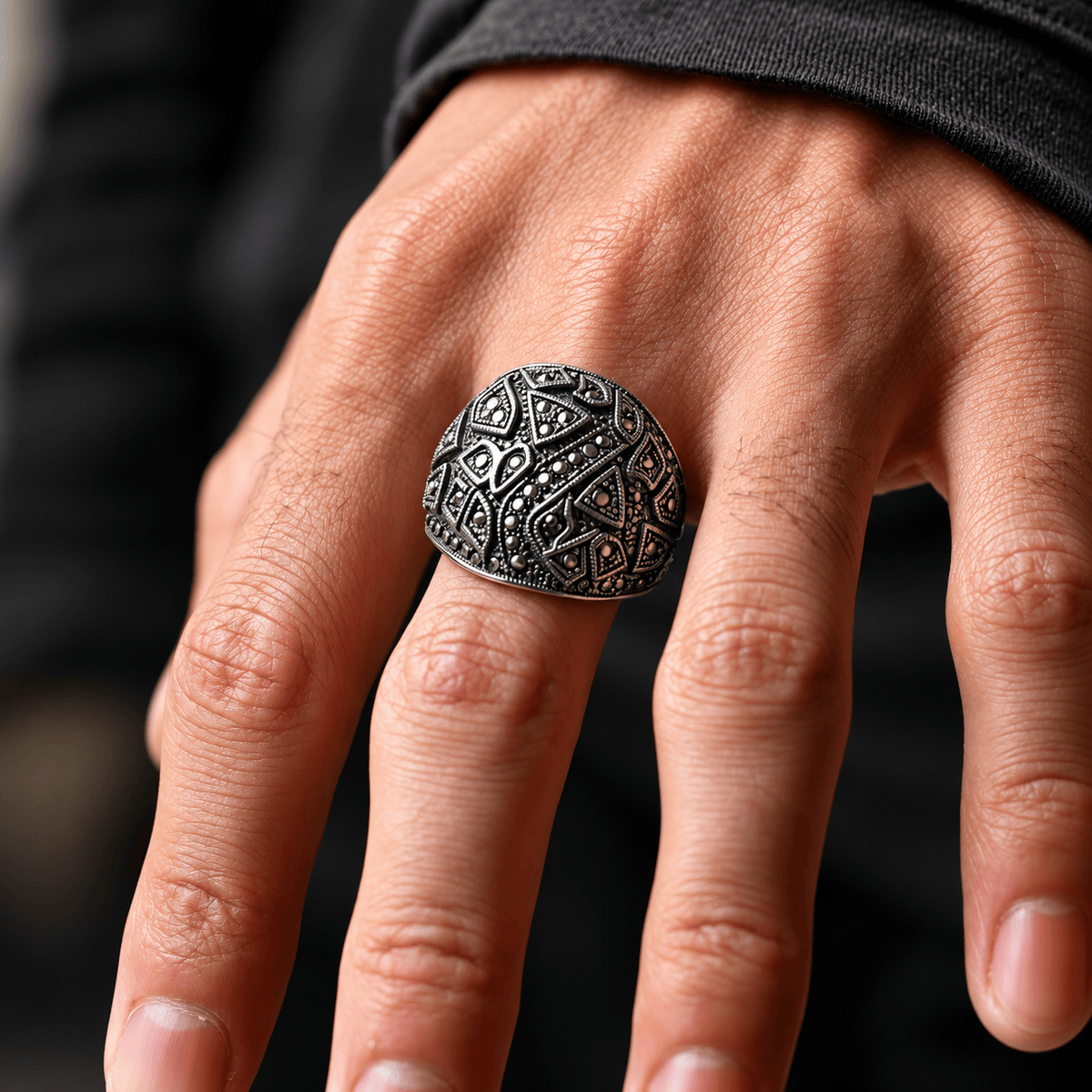 THE MEN THING Rings 19 Royal Series - CELESTIAL MARK RING - Pure Stainless Steel Men’s Black-Plated Ring – Statement Luxury Jewelry (Size : -19-21-24)