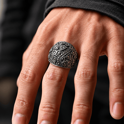 THE MEN THING Rings 19 Royal Series - CELESTIAL MARK RING - Pure Stainless Steel Men’s Black-Plated Ring – Statement Luxury Jewelry (Size : -19-21-24)