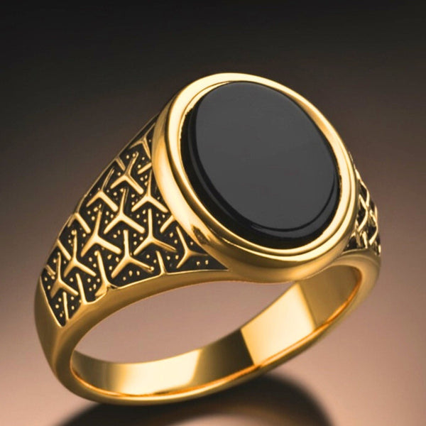 Royal Series - CONYX STAR RING - Pure Stainless Steel Men’s Gold-Plated Ring – Statement Luxury Jewelry (Size : 16-22-26)