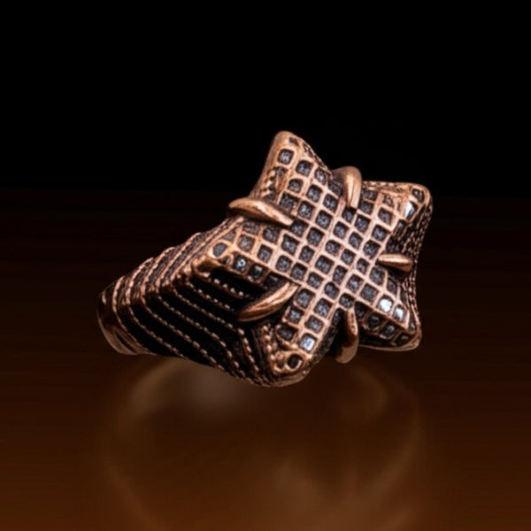 Royal Series - COPPER BASTION RING - Pure Stainless Steel Men’s Rose Gold-Plated Ring – Statement Luxury Jewelry (Size : 19-21-24)