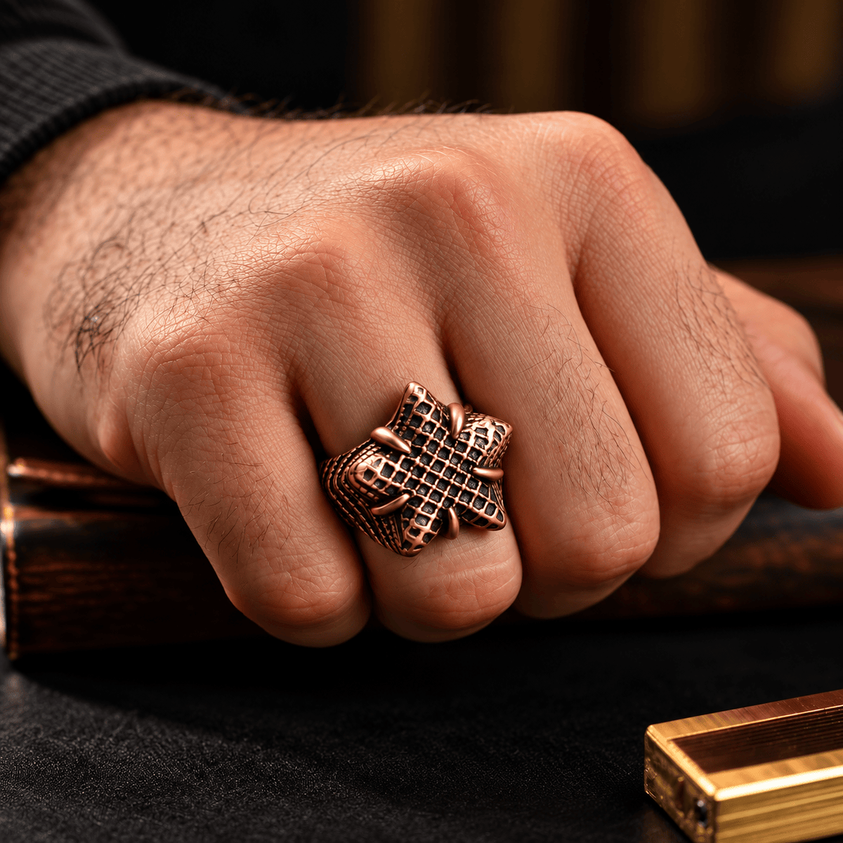 THE MEN THING Rings 19 Royal Series - COPPER BASTION RING - Pure Stainless Steel Men’s Rose Gold-Plated Ring – Statement Luxury Jewelry (Size : 19-21-24)