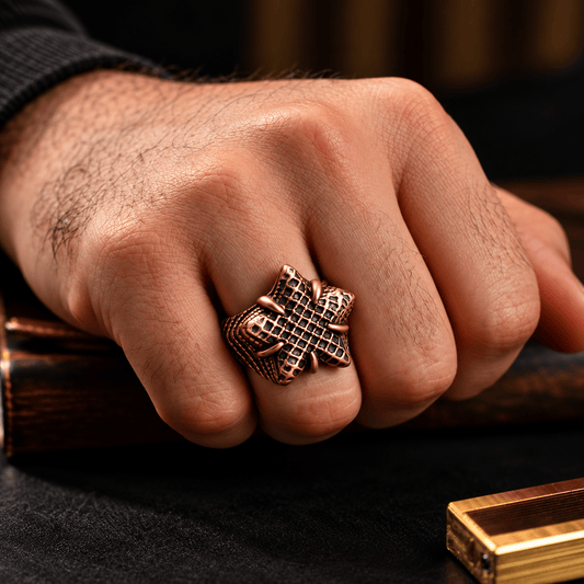 THE MEN THING Rings 19 Royal Series - COPPER BASTION RING - Pure Stainless Steel Men’s Rose Gold-Plated Ring – Statement Luxury Jewelry (Size : 19-21-24)