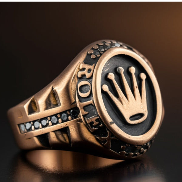 Royal Series - CROWN CREST RING - Pure Stainless Steel Men’s Rose Gold-Plated Ring – Statement Luxury Jewelry (Size : 19-22-24)