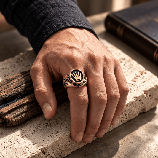 THE MEN THING Rings 19 Royal Series - CROWN CREST RING - Pure Stainless Steel Men’s Rose Gold-Plated Ring – Statement Luxury Jewelry (Size : 19-22-24)