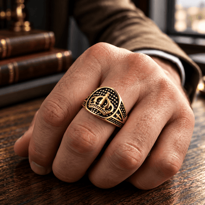 THE MEN THING Rings 19 Royal Series - CROWN VALOR RING - Pure Stainless Steel Men’s Gold-Plated Crown Ring – Statement Luxury Jewelry (Size : 19-22-24)