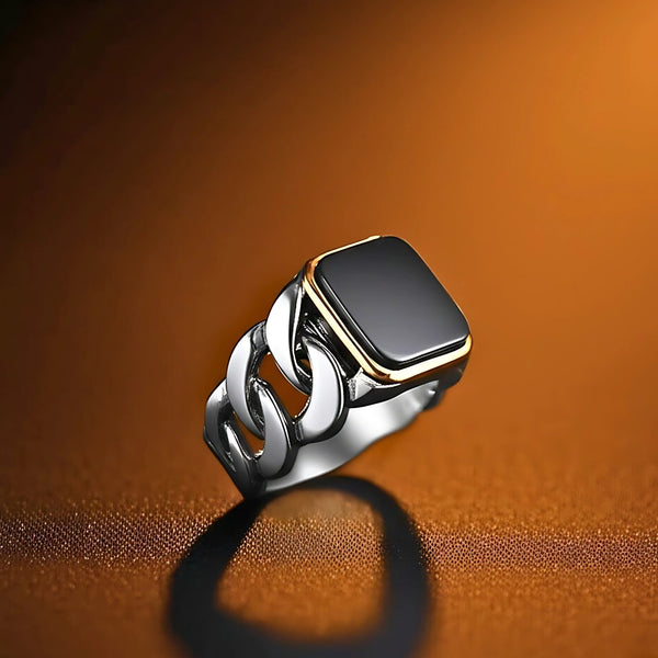 Royal Series - DARK ENCLAVE RING - Pure Stainless Steel Men’s Steel-Gold-Plated Ring – Statement Luxury Jewelry (Size : 19-22-24)