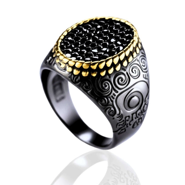 Royal Series - DARK HALO RING - Pure Stainless Steel Men’s Steel-Plated Black-Gold Ring – Statement Luxury Jewelry (Size : 16-21-26)