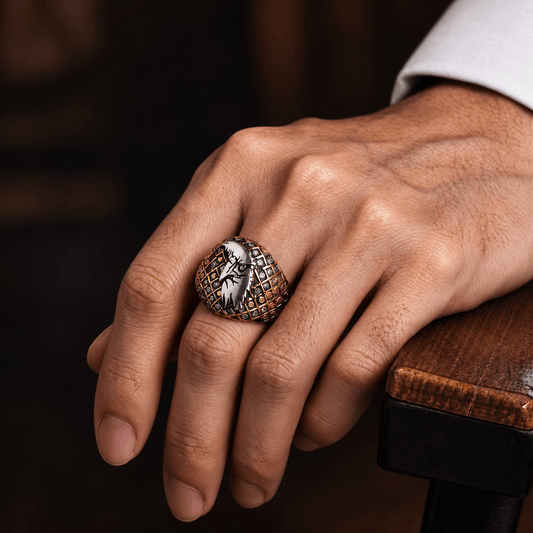 THE MEN THING Rings 19 Royal Series - DOMINION RUNE RING - Pure Stainless Steel Men’s Gold-Plated Ring – Statement Luxury Jewelry (Size : 19-22-24-27)