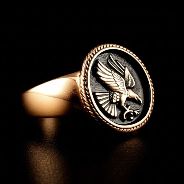 Royal Series - EAGLE OF AEGIS RING - Pure Stainless Steel Men’s Rose Gold-Plated Ring – Statement Luxury Jewelry (Size : 15-21-27)