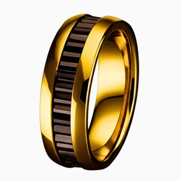 Royal Series - ECLIPSE BAND RING - Pure Stainless Steel Men’s Gold-Black-Plated Ring – Statement Luxury Jewelry (Size : 16-22-27)