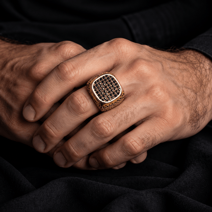 THE MEN THING Rings 19 Royal Series - GILDED DOMINION RING - Pure Stainless Steel Men’s Gold-Plated Ring – Statement Luxury Jewelry (Size : -19-22-24)