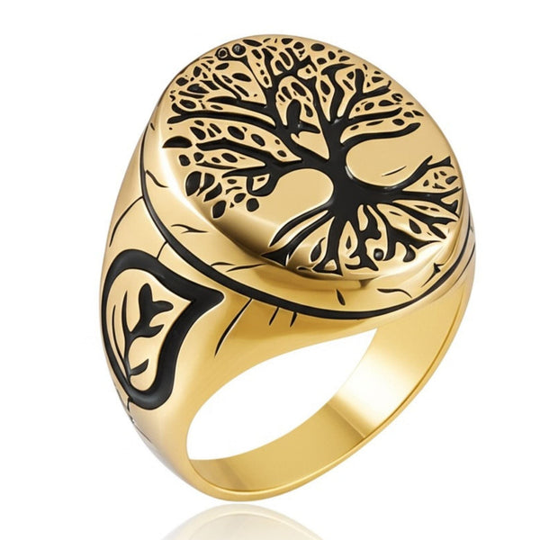 Royal Series - GOLDEN GENESIS RING - Pure Stainless Steel Men’s Gold-Plated Ring – Statement Luxury Jewelry (Size : 16-19-21-24-27)