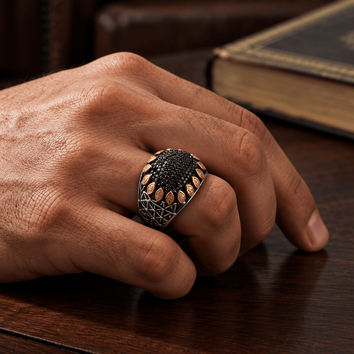 THE MEN THING Rings 19 Royal Series - GOLDEN VORTEX RING - Pure Stainless Steel Men’s Steel-Gold-Plated Ring – Statement Luxury Jewelry (Size : 19-22-24-27)