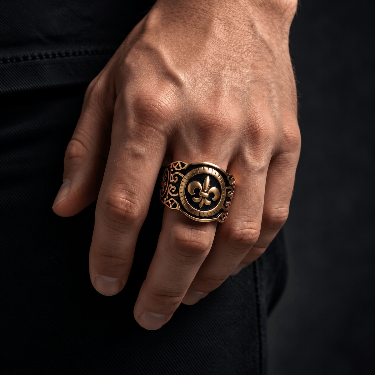 THE MEN THING Rings 19 Royal Series - HERALD RING - Pure Stainless Steel Men’s Gold-Plated Ring – Statement Luxury Jewelry (Size : 19-21-24)