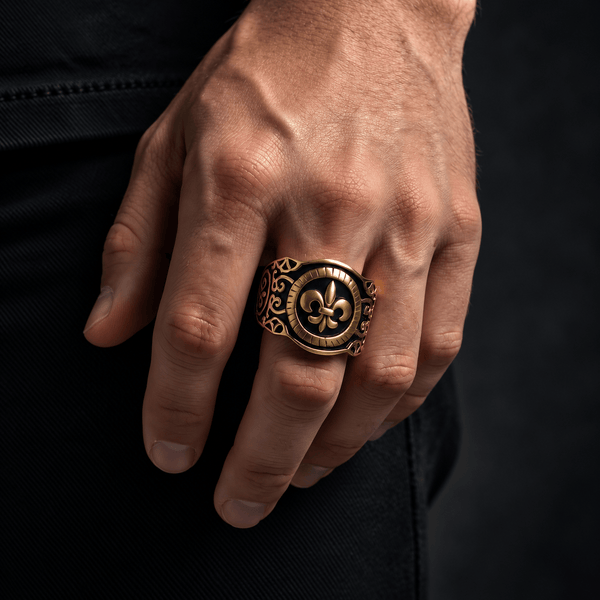 Royal Series - HERALD RING - Pure Stainless Steel Men’s Gold-Plated Ring – Statement Luxury Jewelry (Size : 19-21-24)