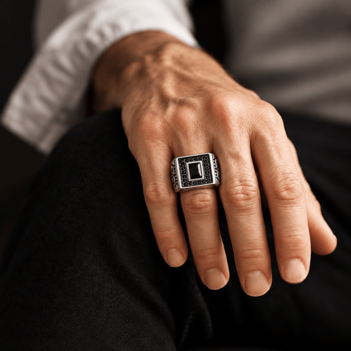 THE MEN THING Rings 19 Royal Series - HEXACORE RING - Pure Stainless Steel Men’s Steel-Plated Ring – Statement Luxury Jewelry (Size : 19-22-25)