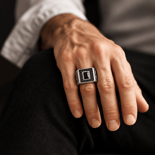 THE MEN THING Rings 19 Royal Series - HEXACORE RING - Pure Stainless Steel Men’s Steel-Plated Ring – Statement Luxury Jewelry (Size : 19-22-25)