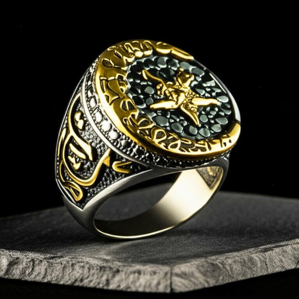 Royal Series - MOONCHANT RING - Pure Stainless Steel Men’s Steel-Gold-Plated Ring – Statement Luxury Jewelry (Size : 19-21-24)