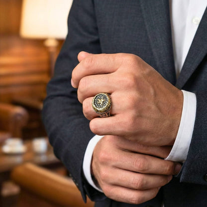 THE MEN THING Rings 19 Royal Series - MOONCHANT RING - Pure Stainless Steel Men’s Steel-Gold-Plated Ring – Statement Luxury Jewelry (Size : 19-21-24)