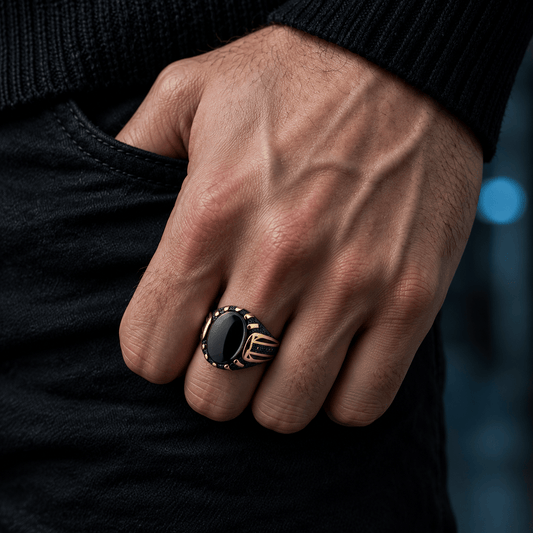 THE MEN THING Rings 19 Royal Series - NIGHT EMPEROR RING - Pure Stainless Steel Men’s Black-Gold-Plated Ring – Statement Luxury Jewelry (Size : -19-21-24-27)