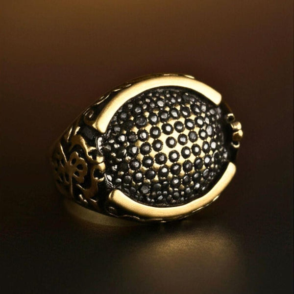 Royal Series - NIGHTFORGE SIGNET RING - Pure Stainless Steel Men’s Gold-Plated Ring – Statement Luxury Jewelry (Size : 19-22)