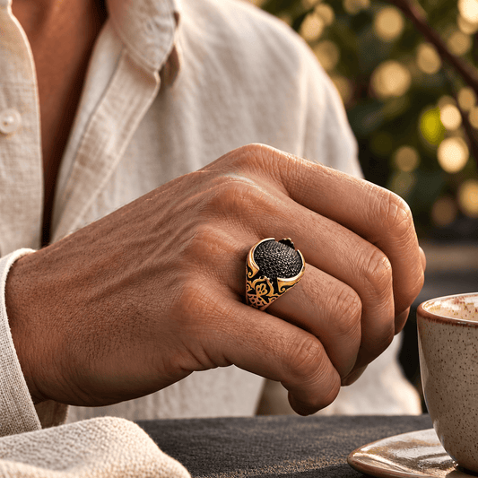 THE MEN THING Rings 19 Royal Series - NIGHTFORGE SIGNET RING - Pure Stainless Steel Men’s Gold-Plated Ring – Statement Luxury Jewelry (Size : 19-22)