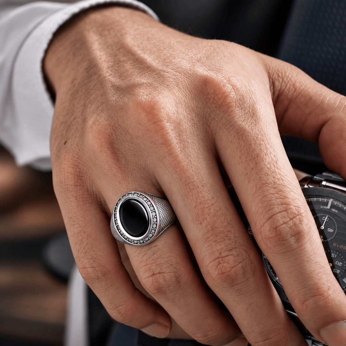 THE MEN THING Rings 19 Royal Series - NOCTIS REGNUM RING - Pure Stainless Steel Men’s Steel-Plated Ring – Statement Luxury Jewelry (Size : 19-22-24)