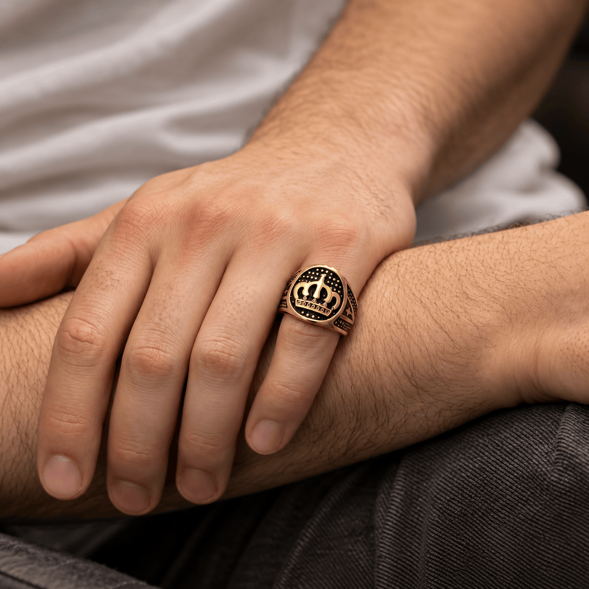 THE MEN THING Rings 19 Royal Series - ORIZON CROWN RING - Pure Stainless Steel Men’s Rose Gold-Plated Ring – Statement Luxury Jewelry (Size : 19-22-24)