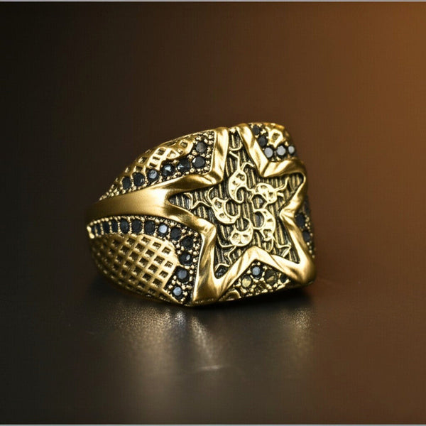 Royal Series - RUNIC ECLIPSE RING - Pure Stainless Steel Men’s Gold-Plated Ring – Statement Luxury Jewelry (Size : 19-22-24)