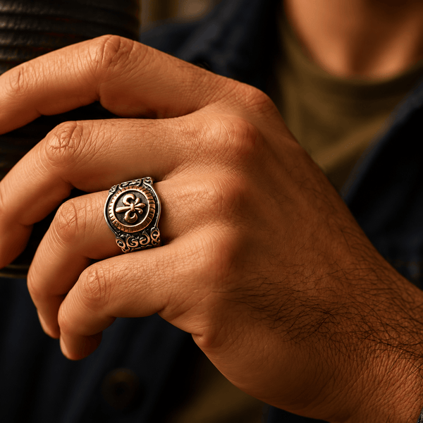 Royal Series - SOVEREIGN FLEUR RING - Pure Stainless Steel Men’s Steel-Gold-Plated Ring – Statement Luxury Jewelry (Size : -19-21-24)