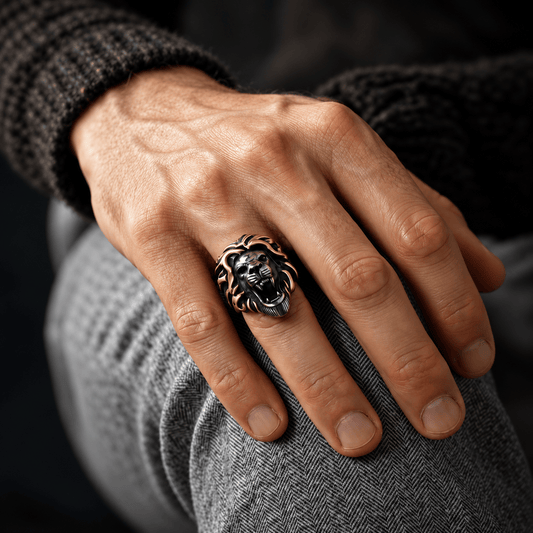 THE MEN THING Rings 19 Royal Series - THE KING ROAR RING - Pure Stainless Steel Men’s Steel-Gold-Plated Ring – Statement Luxury Jewelry (Size : 19-22-25)