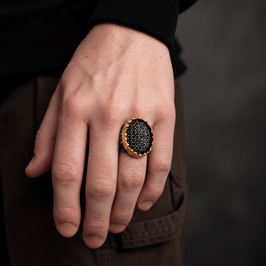 THE MEN THING Rings 19 Royal Series - VELTRIX EMBER RING - Pure Stainless Steel Men’s Steel-Gold-Plated Ring – Statement Luxury Jewelry (Size : -19-22-24)