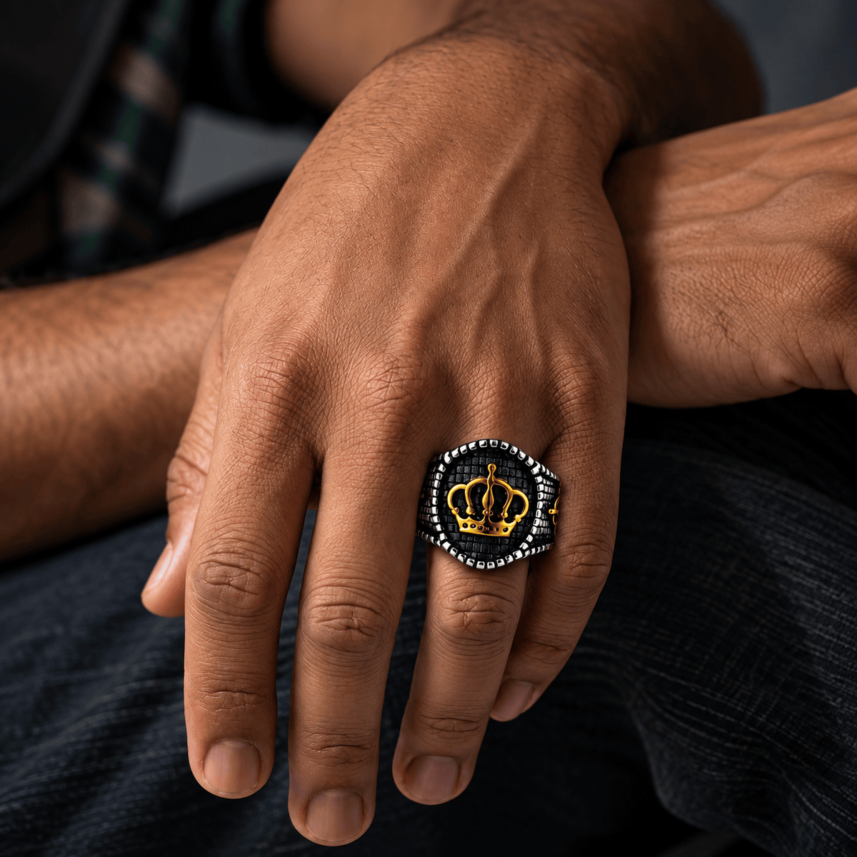 THE MEN THING Rings 20 Royal Series - CROWNCLAD RING - Pure Stainless Steel Men’s Steel-Gold-Plated Ring – Statement Luxury Jewelry (Size : 20-22-24-27)