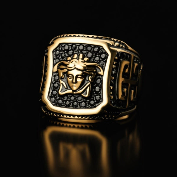 Royal Series - HELLENIC HYDRA RING - Pure Stainless Steel Men’s Gold-Plated Ring – Statement Luxury Jewelry (Size : -17-21-26)