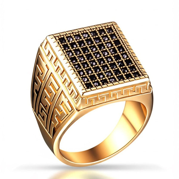Royal Series - MAZE KING RING - Pure Stainless Steel Men’s Gold-Plated Ring – Statement Luxury Jewelry (Size : 20-24-26)