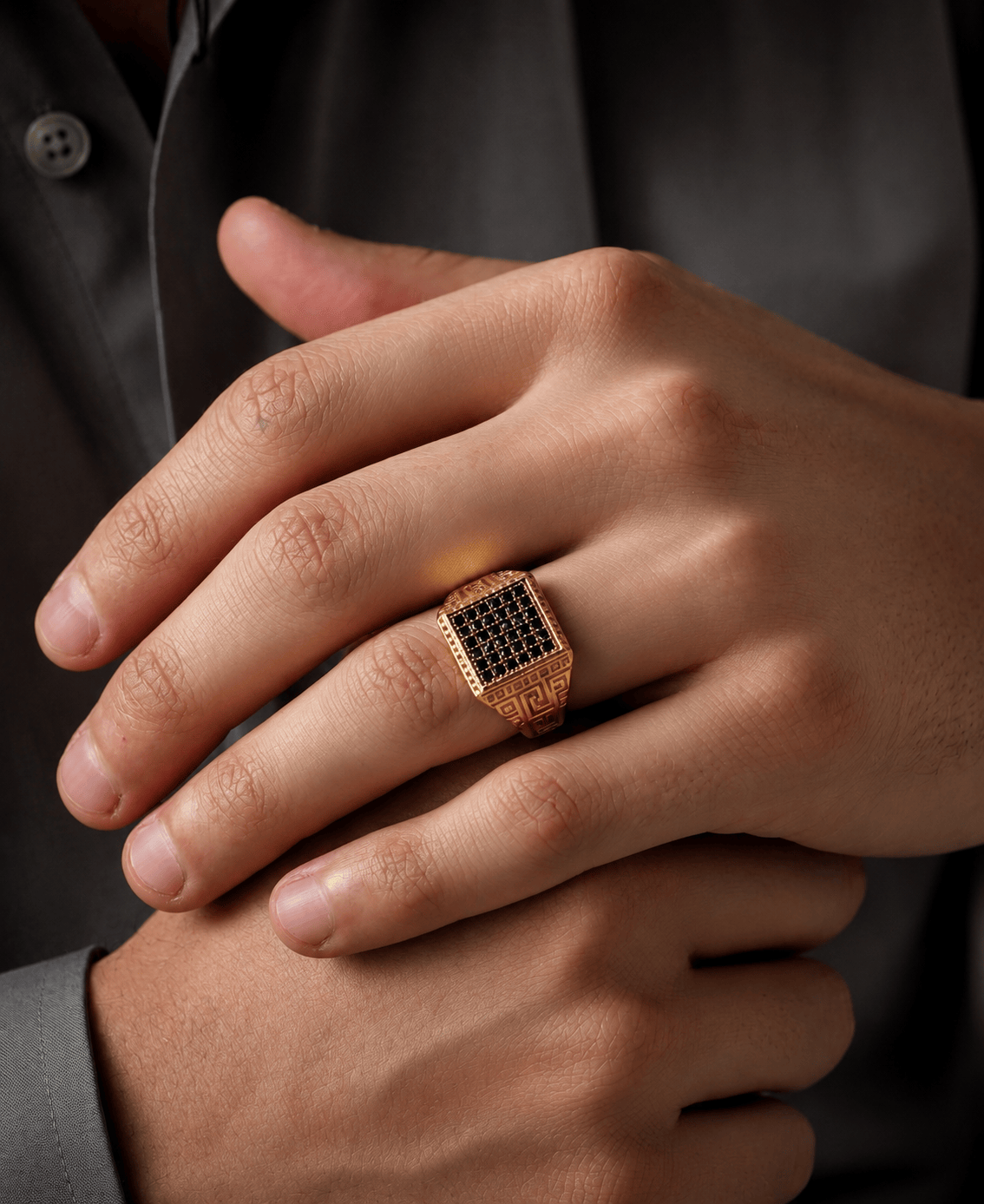 THE MEN THING Rings 20 Royal Series - MAZE KING RING - Pure Stainless Steel Men’s Gold-Plated Ring – Statement Luxury Jewelry (Size : 20-24-26)