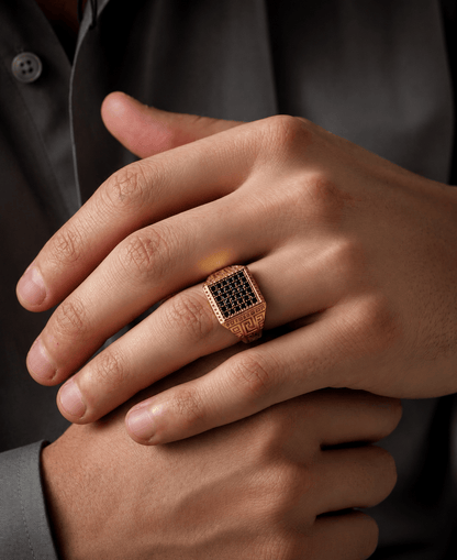 THE MEN THING Rings 20 Royal Series - MAZE KING RING - Pure Stainless Steel Men’s Gold-Plated Ring – Statement Luxury Jewelry (Size : 20-24-26)