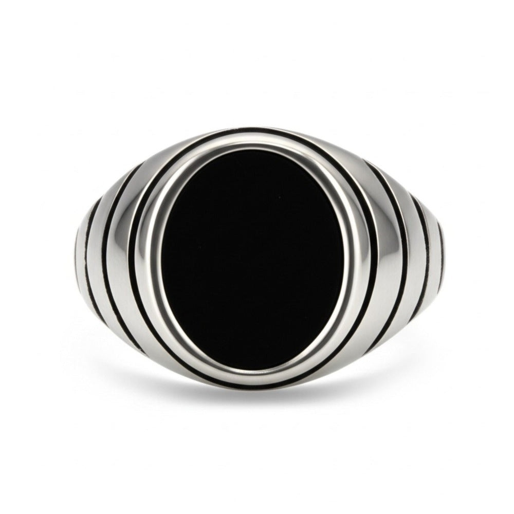 THE MEN THING Rings 21 Royal Series - MIDNIGHT CITADEL RING - Pure Stainless Steel Men’s Steel-Plated Ring – Statement Luxury Jewelry (Size : 21-27)